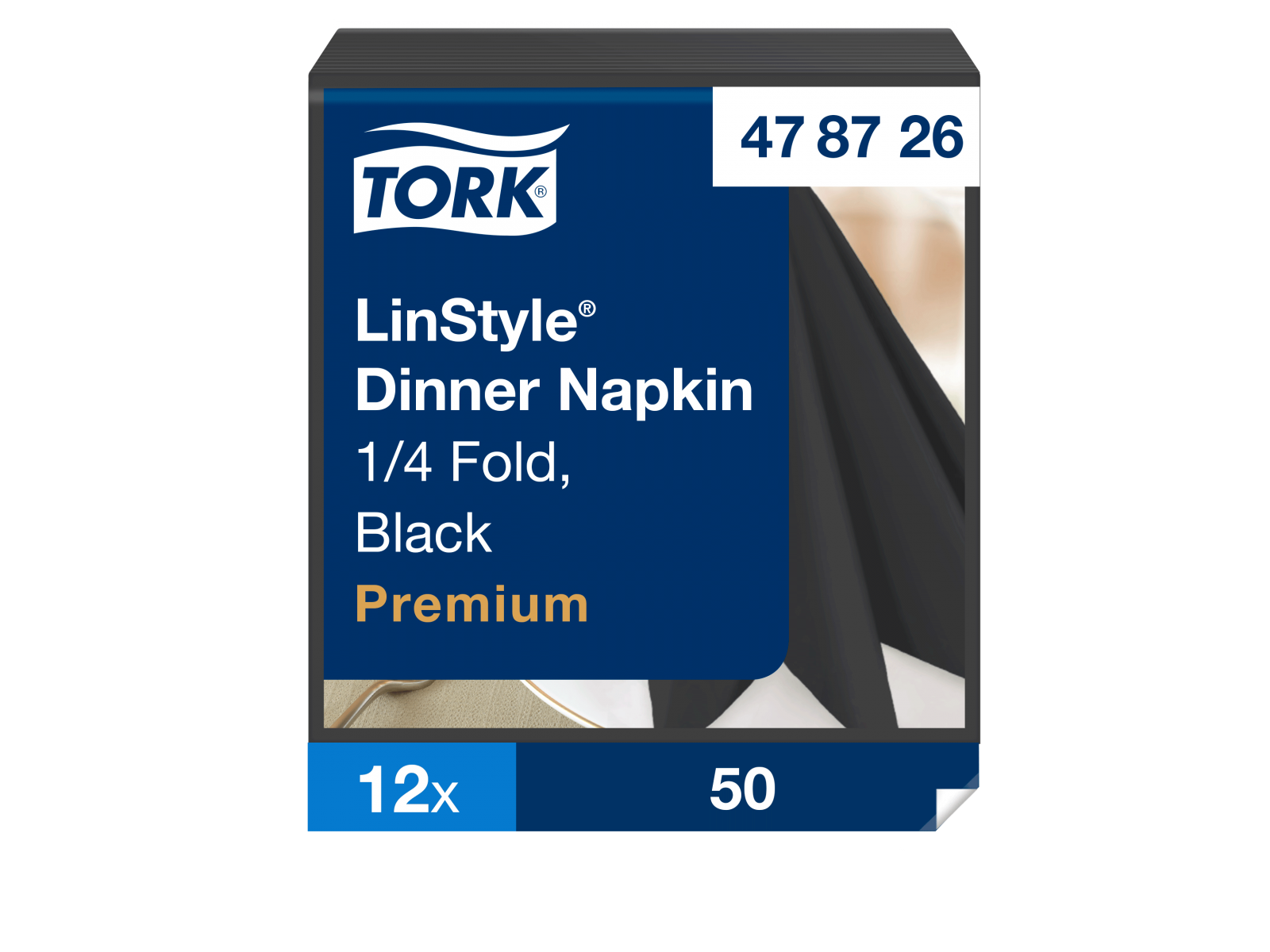 Serwetki Tork LinStyle&reg; 478726 Czarna 39x39 Karton 600 serwetek (12 x 50) Składana 1/4